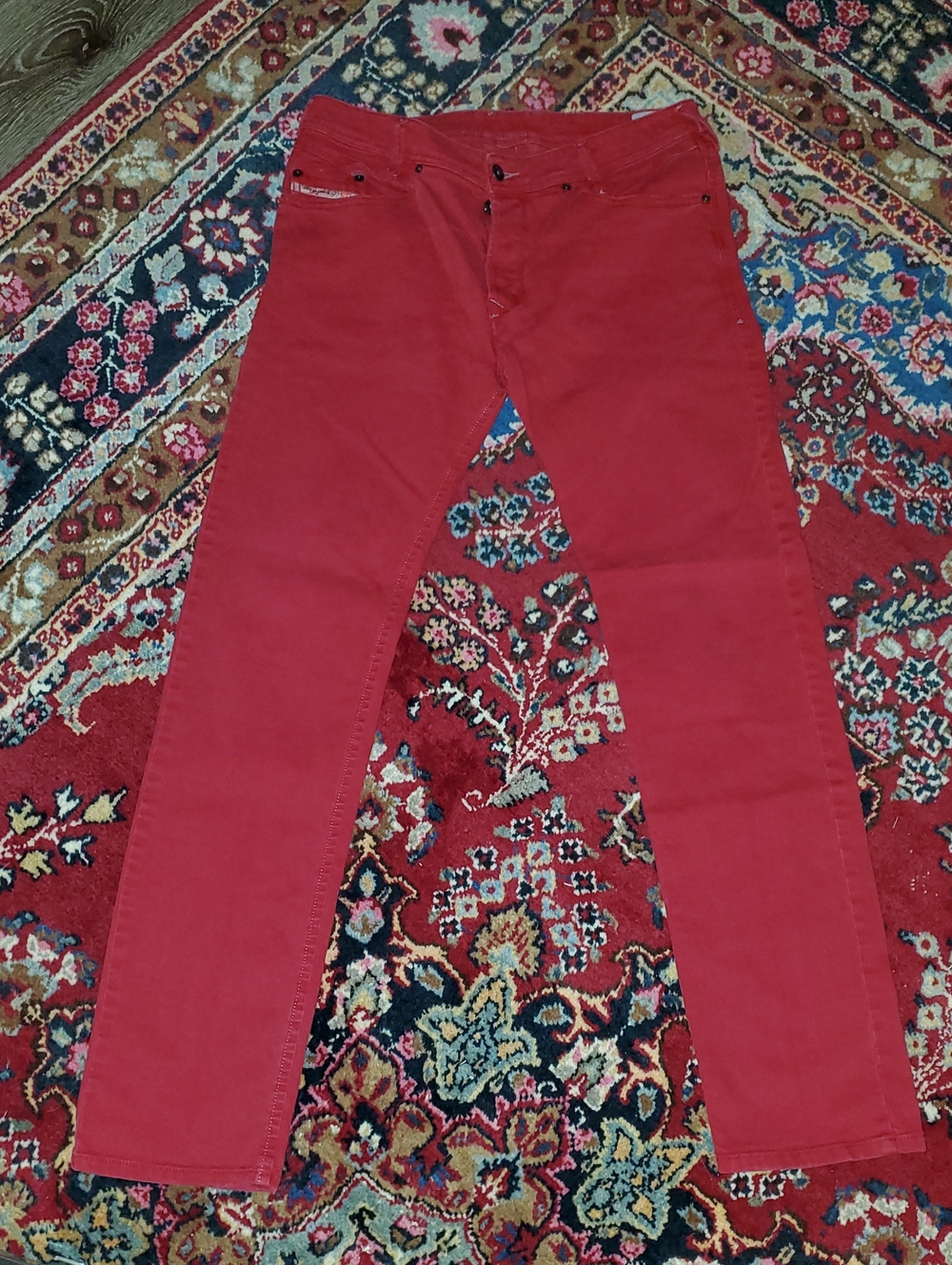 Diesel Men's Regular Slim Tapered Button-fly Red Jeans